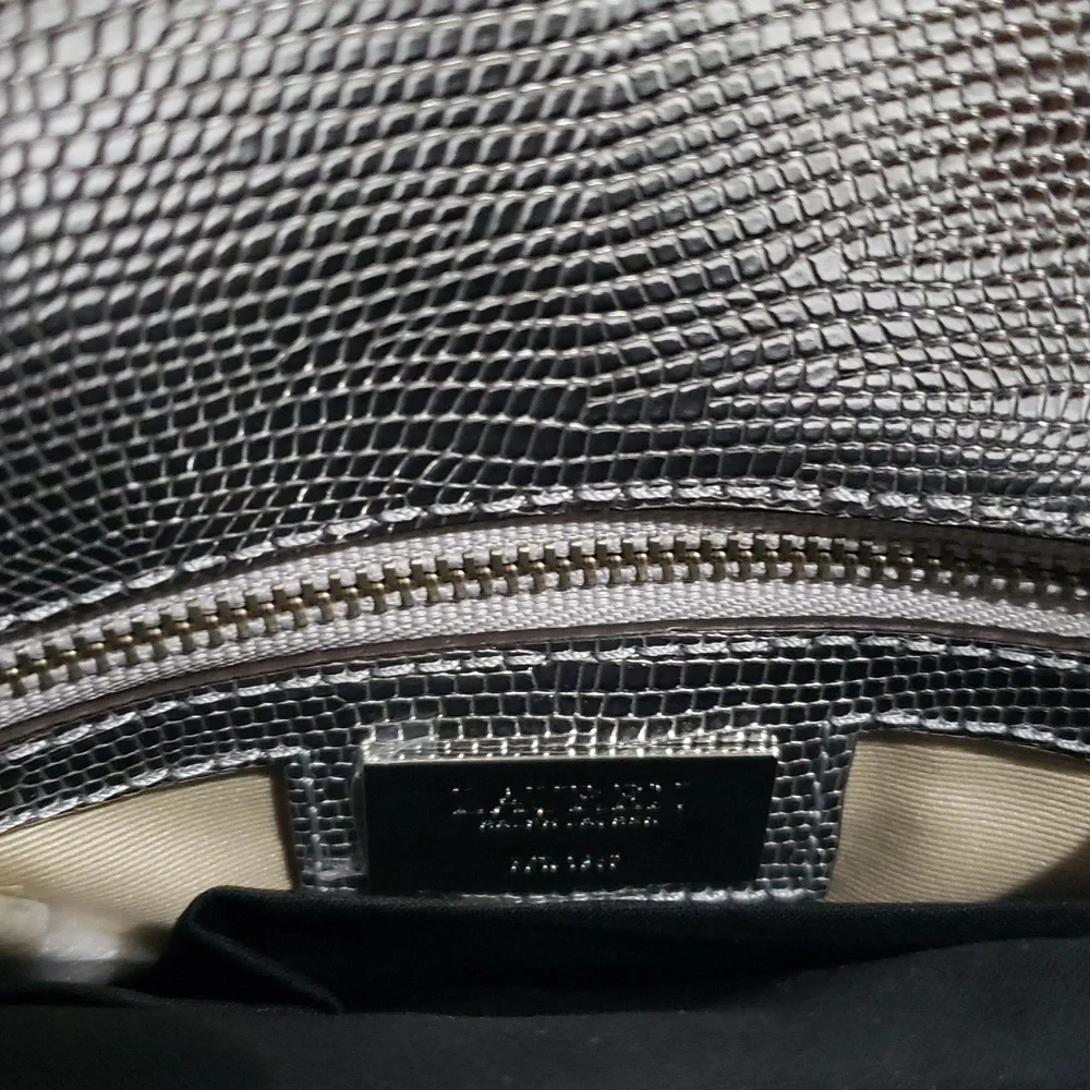 Lauren Ralph LaurenSilver Satchel with Structured Shape and Flap Closure.‎ (B1)